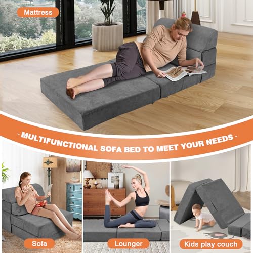 Grey Folding Sofa Bed Convertible Sleeper Chair Couch D58871
