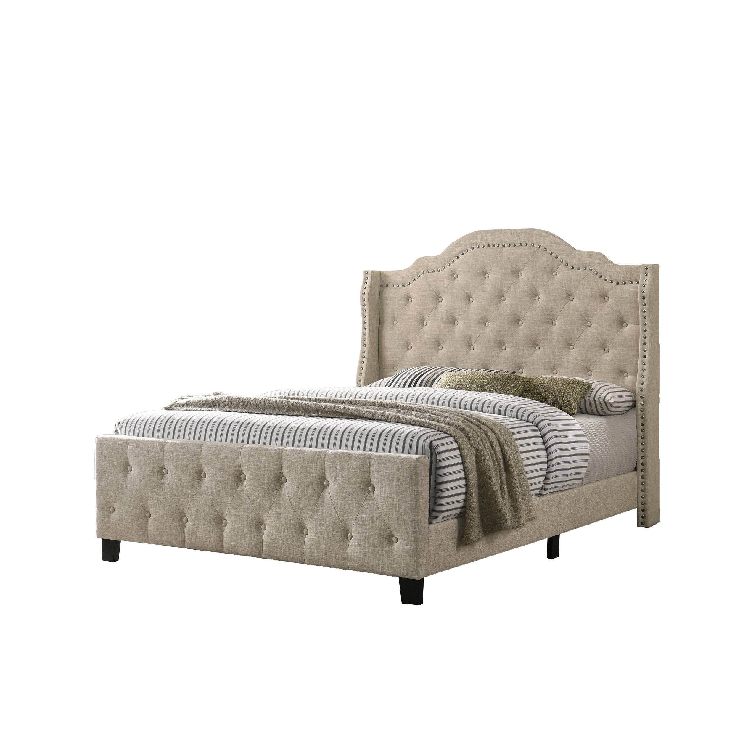Beige Linen Tufted Panel Bed Queen Q479004