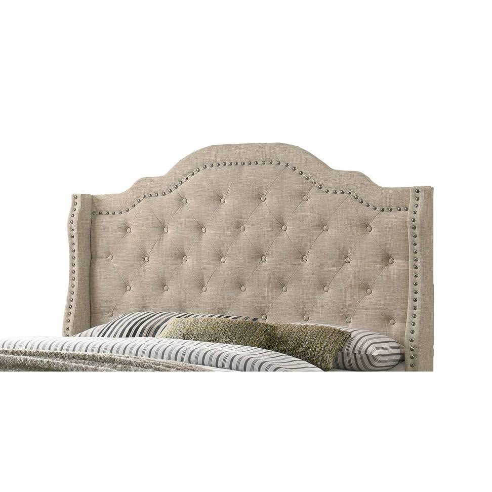 Beige Linen Tufted Panel Bed Queen Q479004