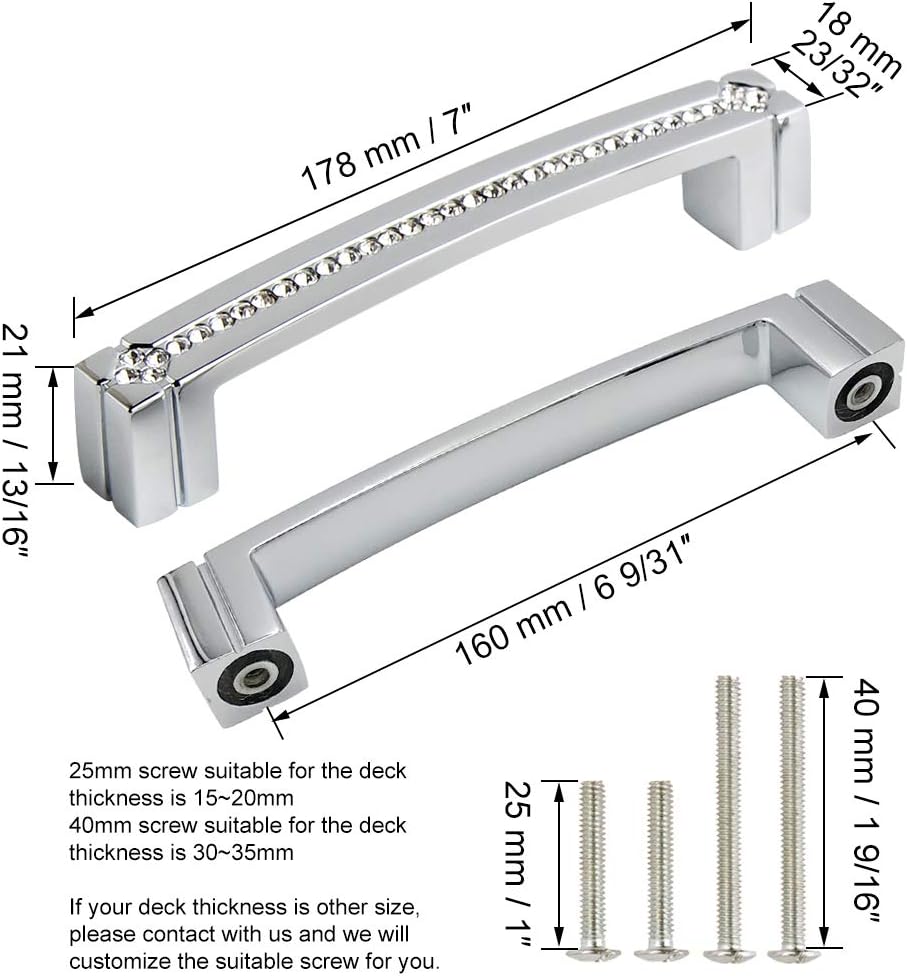 Polished Chrome Cabinet Handles with Screws, 128mm Hole Center, 2 Pack C143