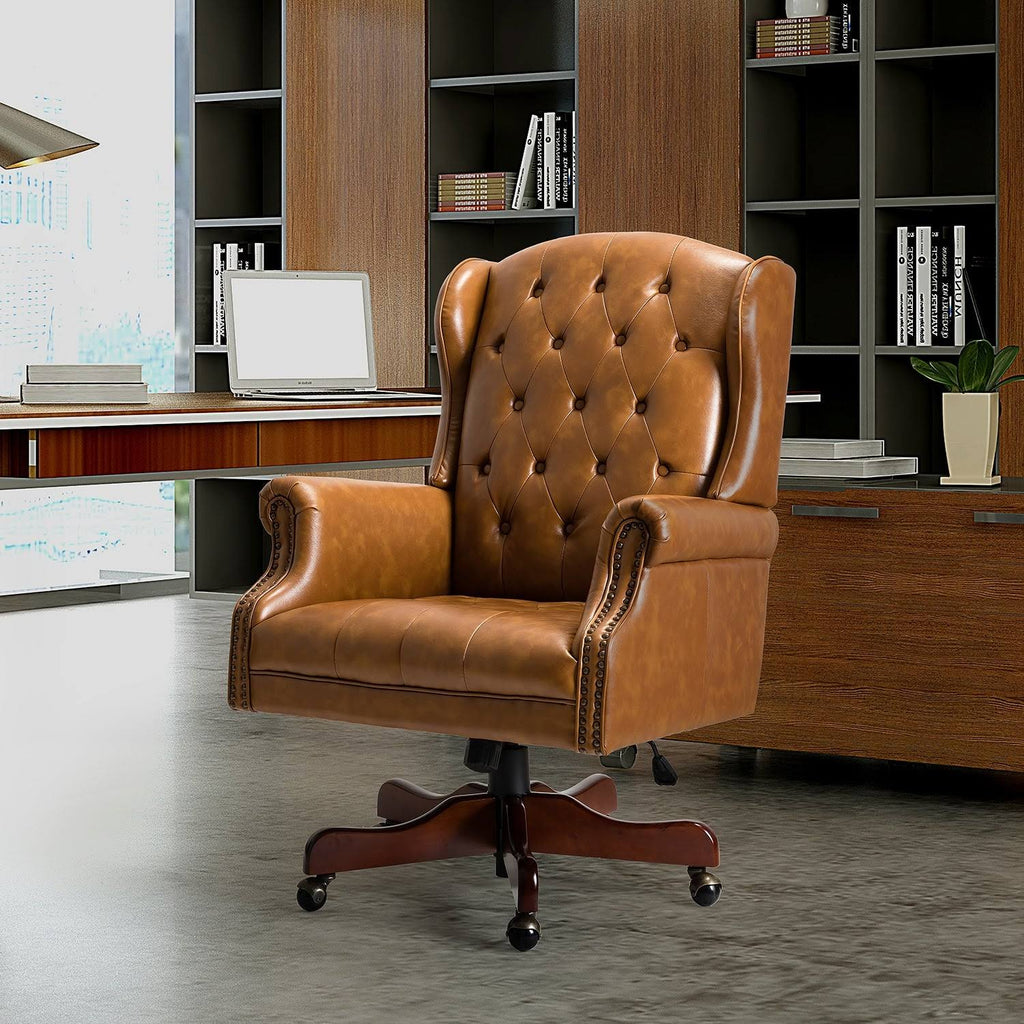 Camel Swivel Executive Chair with Tufted Back H260349