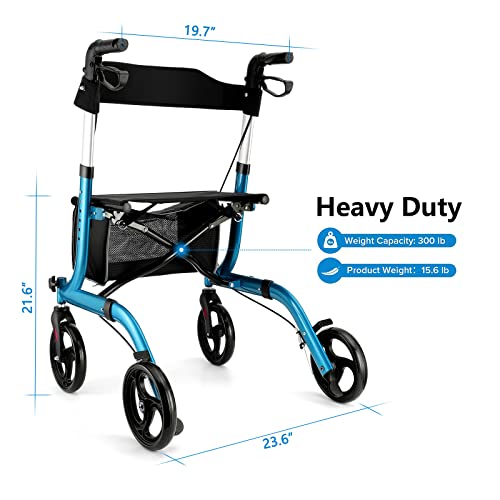 Champagne Lightweight Aluminium Folding Rollator Walker with Seat and 8-inch Wheels T481