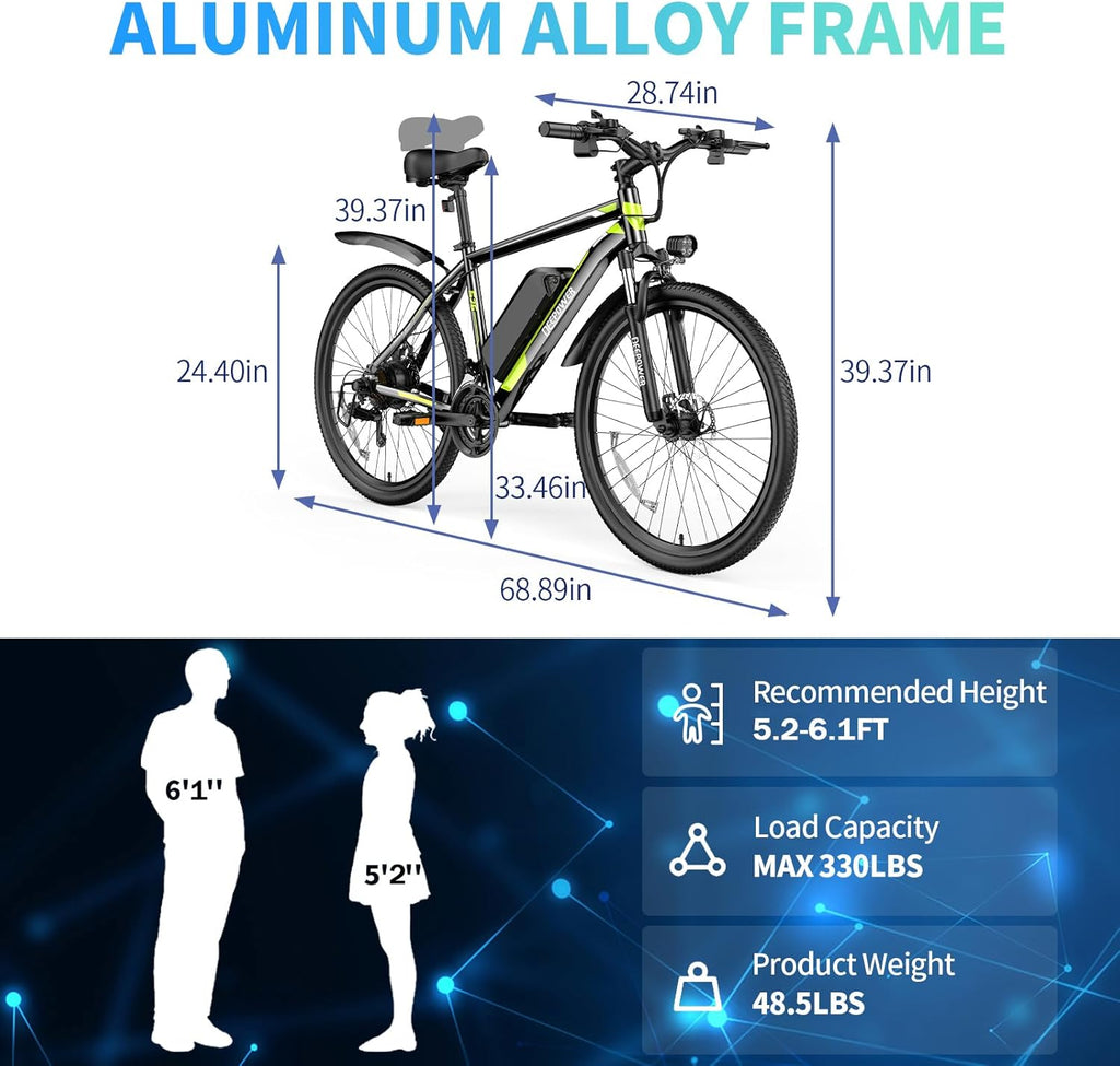 Electric Bike 500W 26" 48V 12.8Ah 21-Speed Front Fork Suspension S355