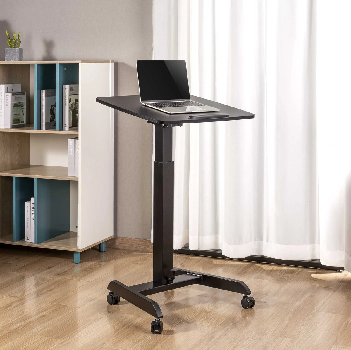 Black Mobile Podium with Pneumatic Height Adjustments K458544