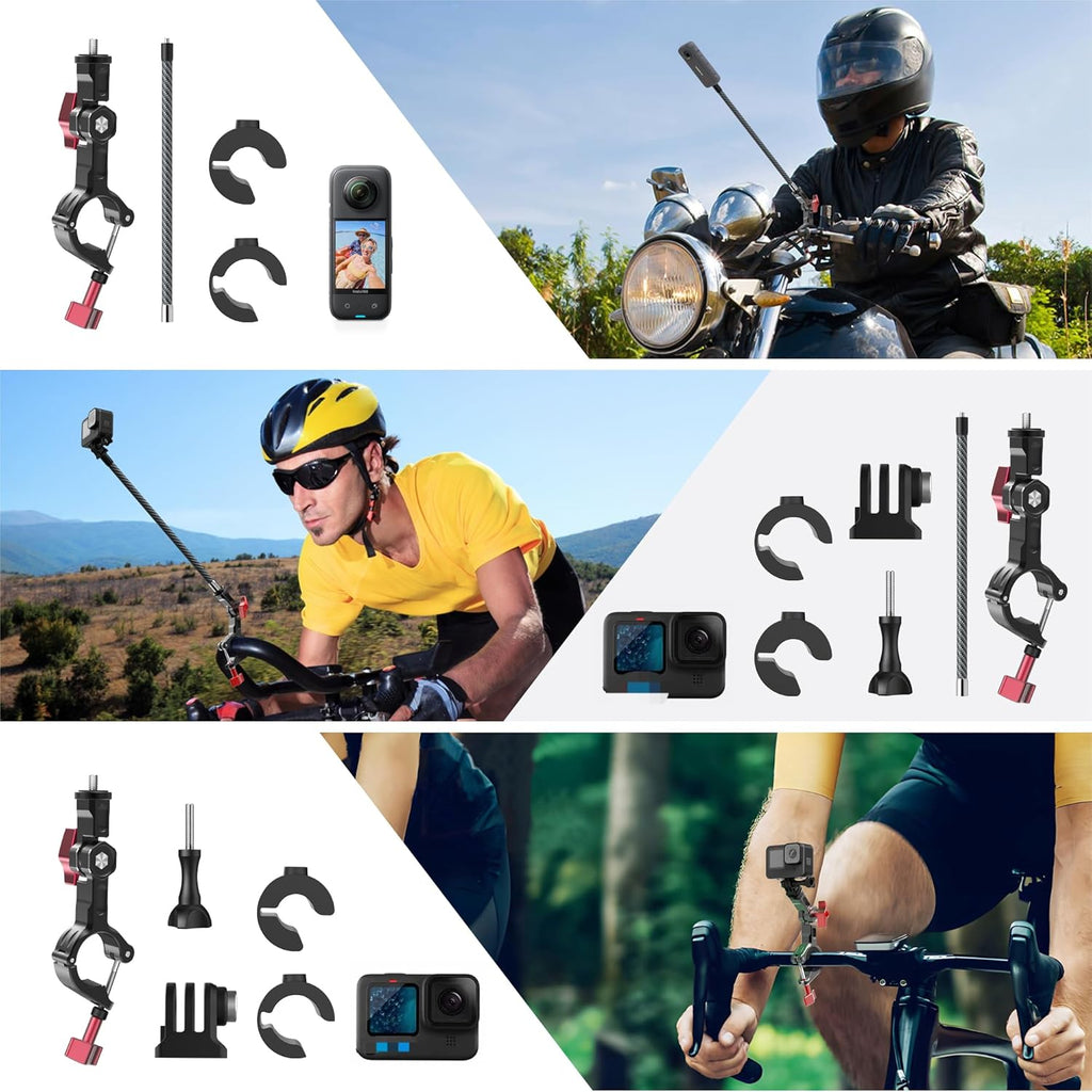 Bike Motorcycle Handlebar Mount with ratchet interface Compatible with Insta360 X4 X3 X2 X ONE RS R GoPro X776