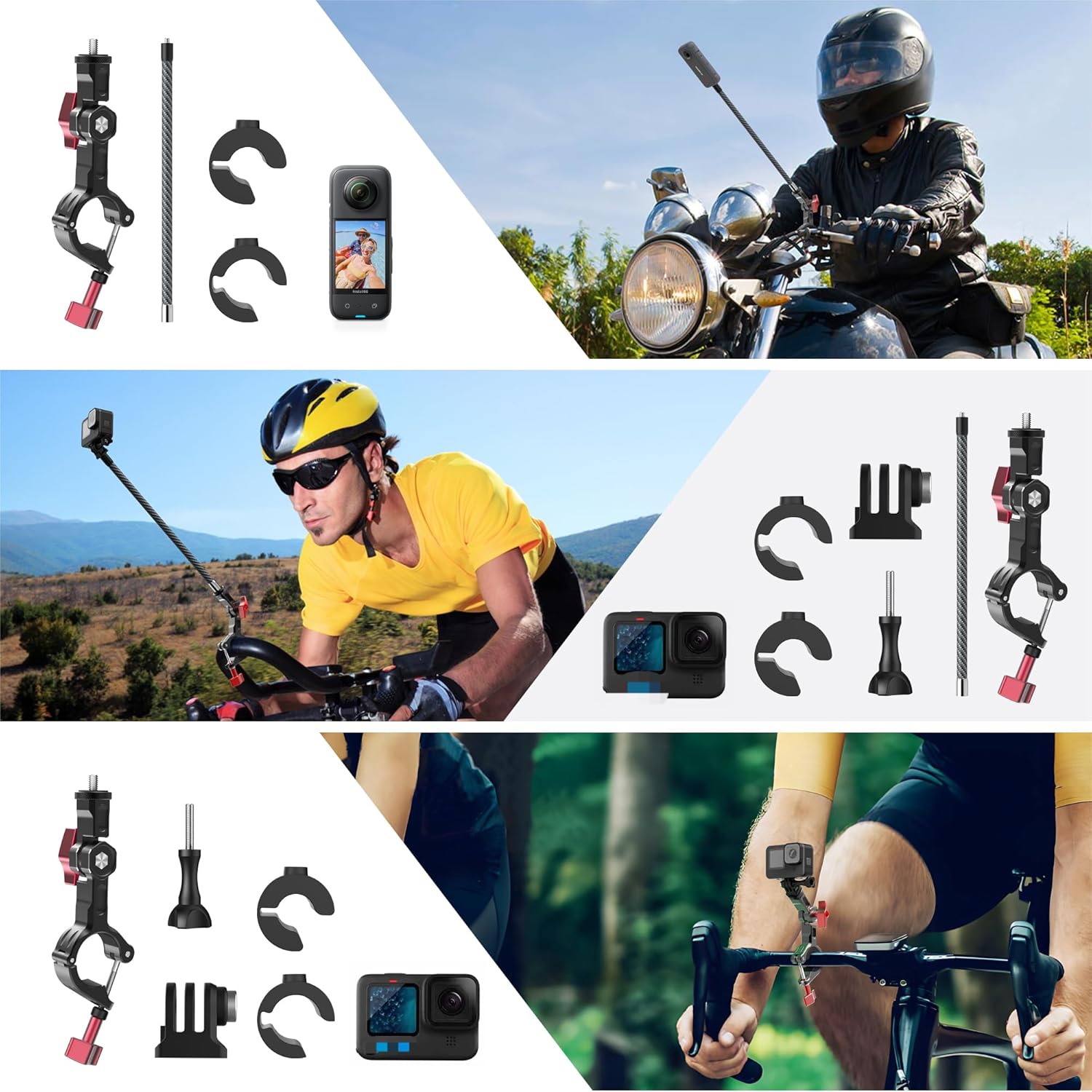 Bike Motorcycle Handlebar Mount with ratchet interface Compatible with Insta360 X4 X3 X2 X ONE RS R GoPro X776