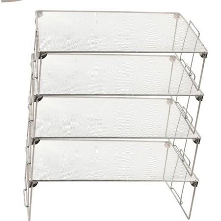 Stackable Mesh Shelving Rack (Set of 4), Silver Y746790