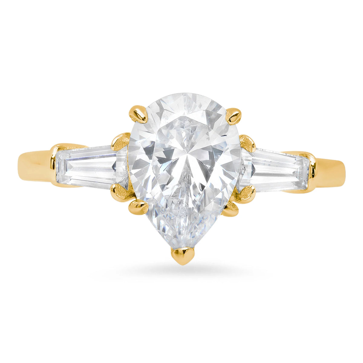 Pear Cut Cultured Diamond Three-Stone Engagement Ring J6348