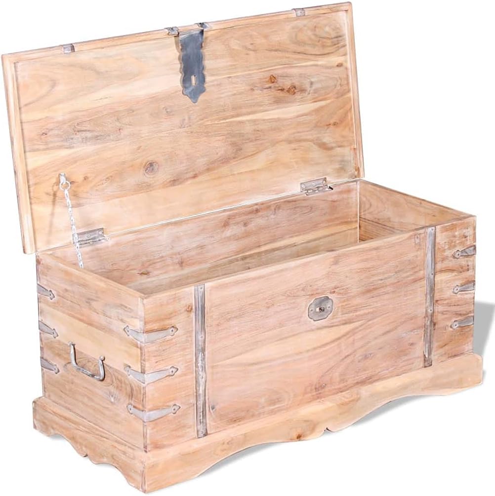 Rustic Brown Acacia Wood Storage Chest Set of 2 N5116