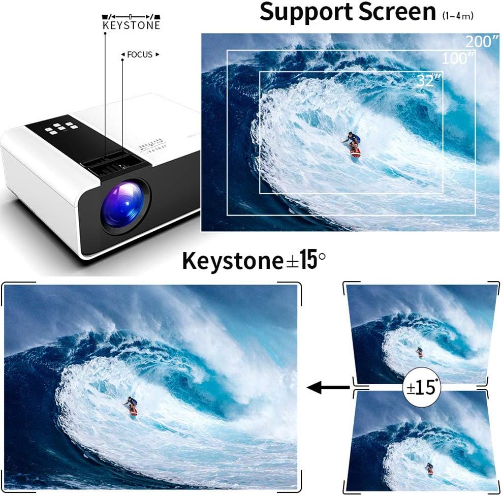 Mini Projector, 1080P HD Supported Portable Movie Projector with 45000 Hrs LED Lamp Life T534066