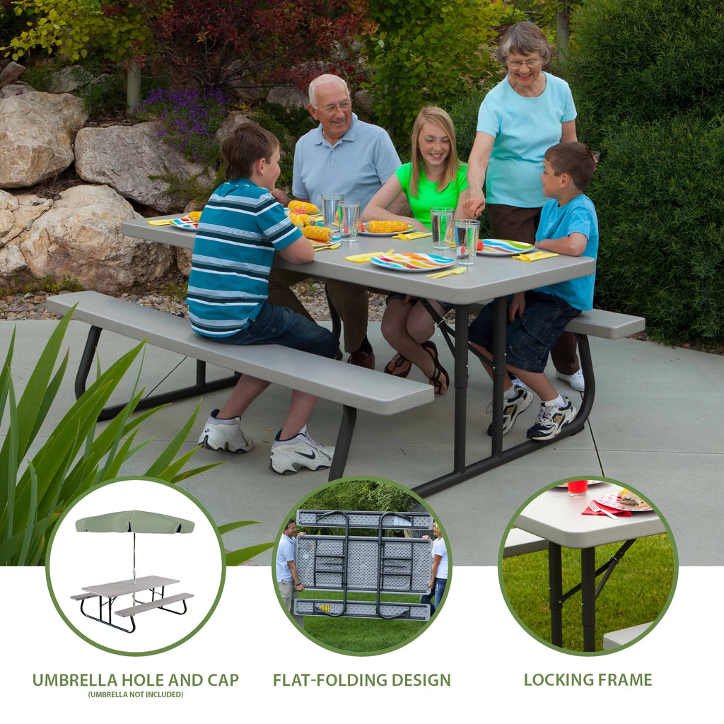 6 Foot Folding Picnic Table, Putty Y741