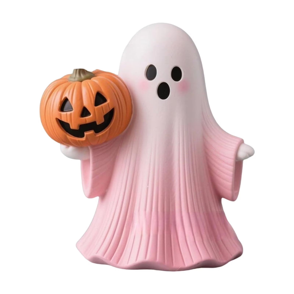 Pink Resin Ghost & Pumpkin Figurine Set F7953