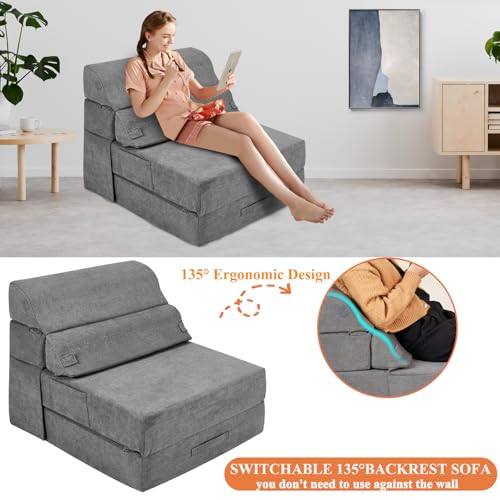 Grey Folding Sofa Bed Convertible Sleeper Chair Couch D58871