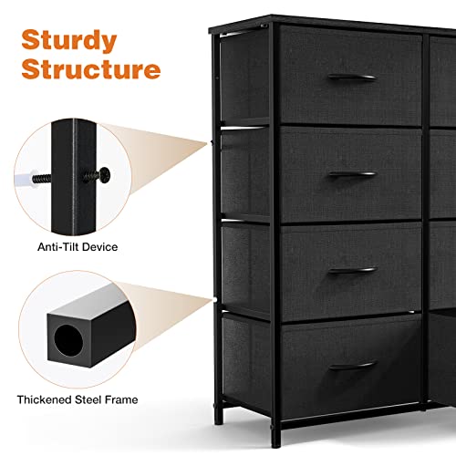 Black 9-Drawer Fabric Storage Tower with Wood Top S64004