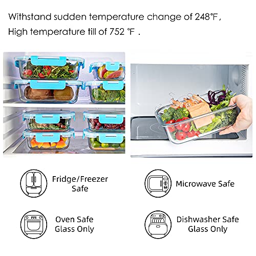 10 Pack Glass Food Storage Containers with Lids, Airtight, Leak Proof, Microwave & Freezer Safe (34oz & 12oz) M757