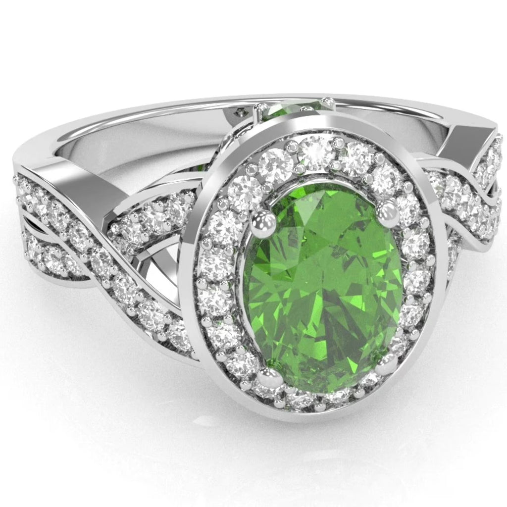 14k White Gold Peridot Diamond Engagement Ring V434