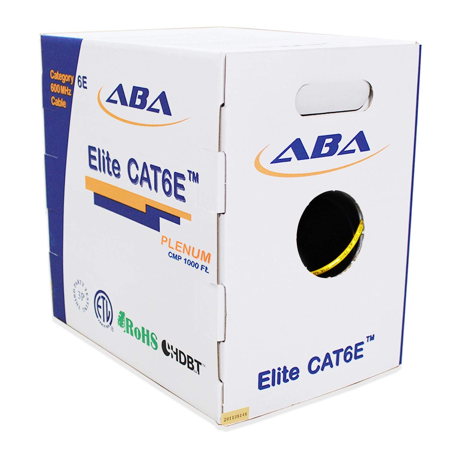 Cat6 Plenum CMP Ethernet Cable 1000ft 23AWG UTP Solid Bare Copper Yellow W49280