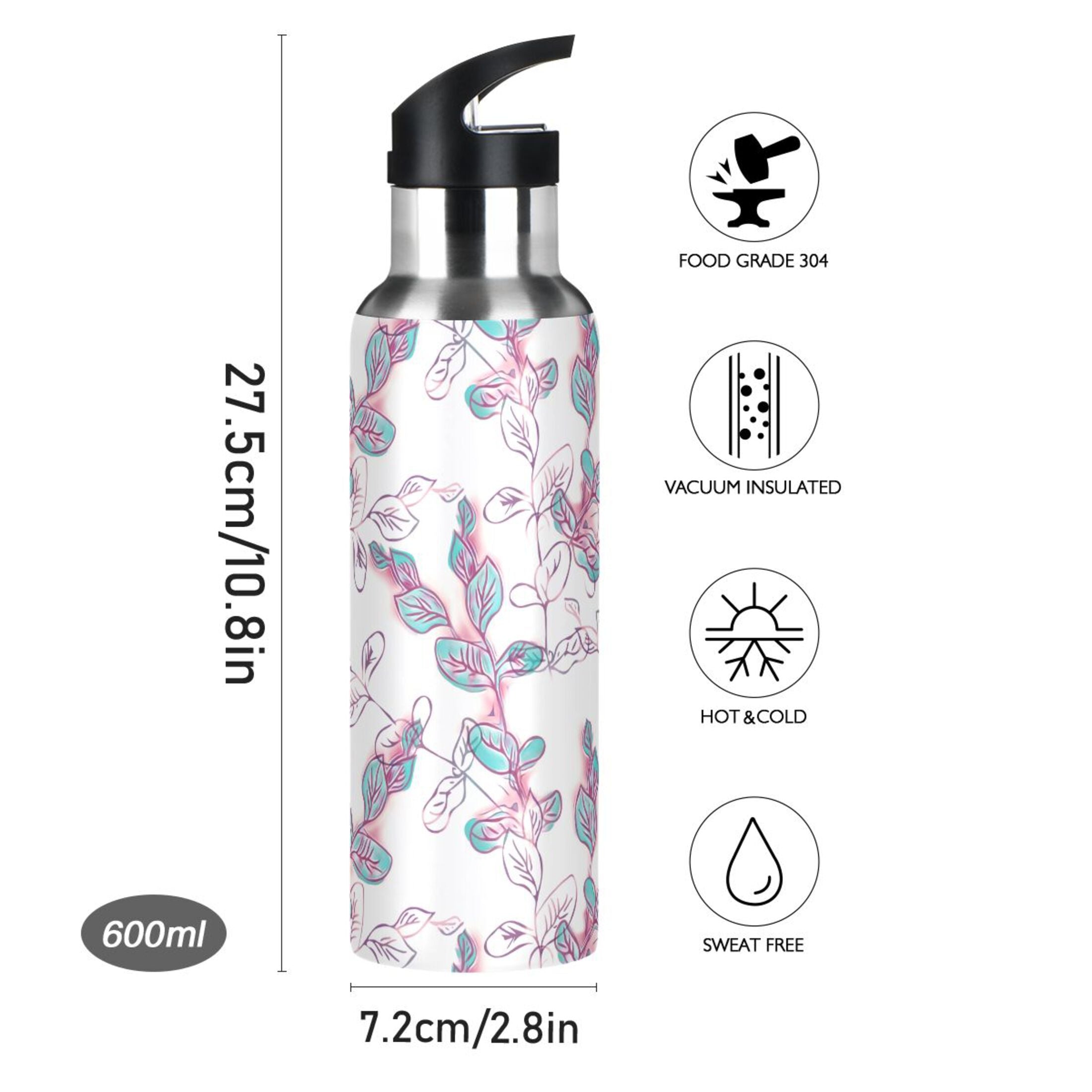 Stainless Steel Insulated Thermos Vacuum Flask Water Bottle with Straw Lid P313278