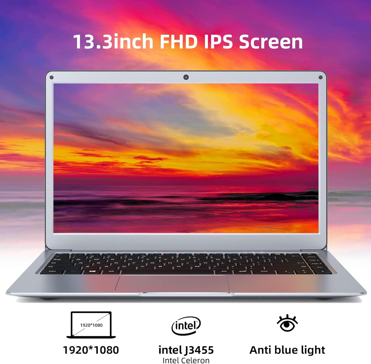13.3 inch 8GB RAM 256GB ROM Celeron Windows 10 Thin and Light Laptop, Full HD 1080P Display, Gray W75151