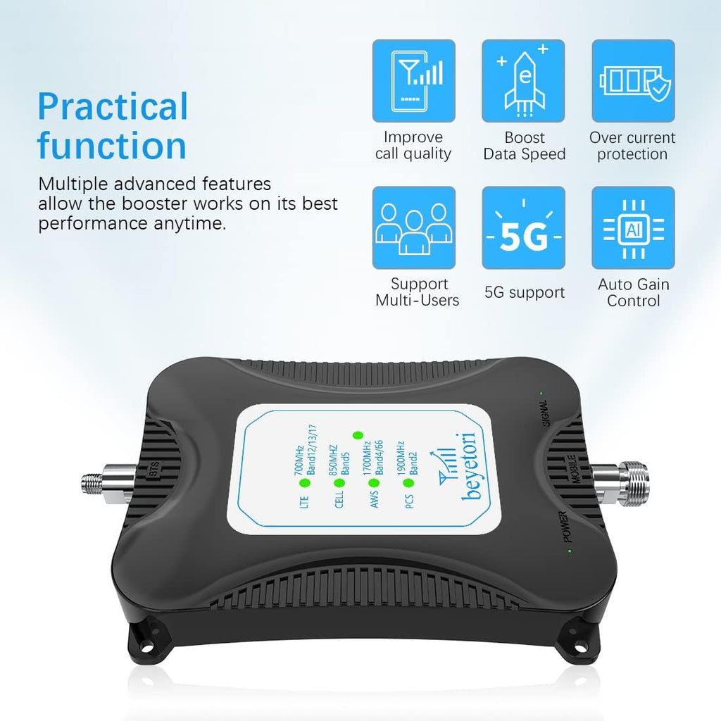 Cell Phone Signal Booster for Home GSM 3G 4G LTE 5G, Up to 4000 sq.ft, Black V744703