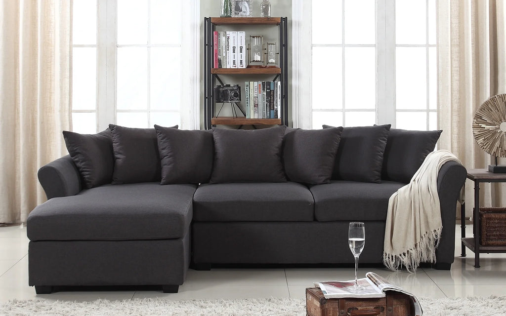 Dark Grey Linen L-Shape Sectional Sofa with Chaise Lounge G690