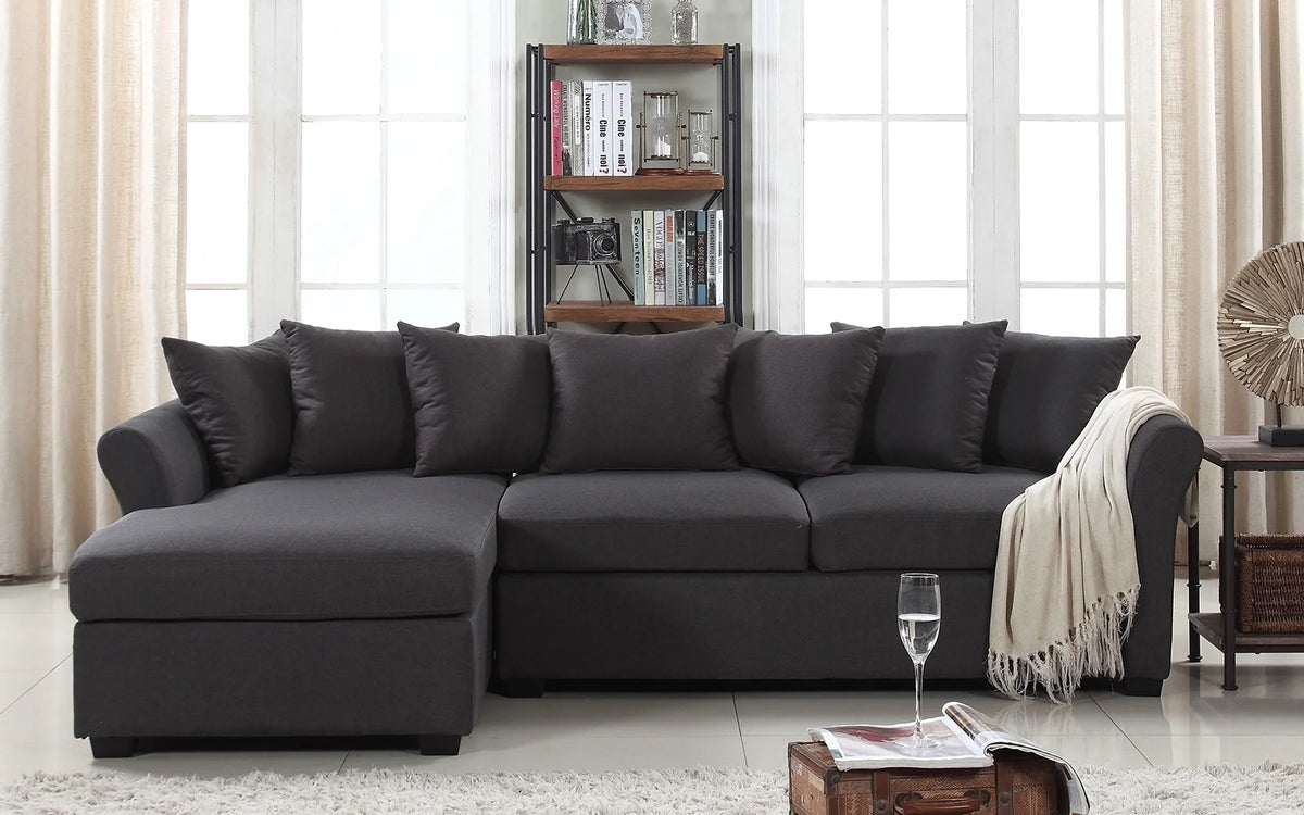 Dark Grey Linen L-Shape Sectional Sofa with Chaise Lounge G690