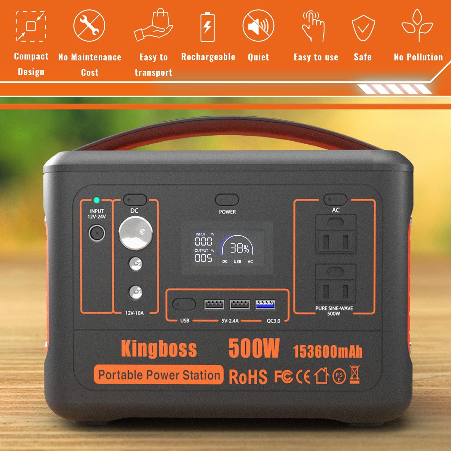 Portable Power Station 500W 568WH 153600mAh Lithium Battery with AC Outlet O133853