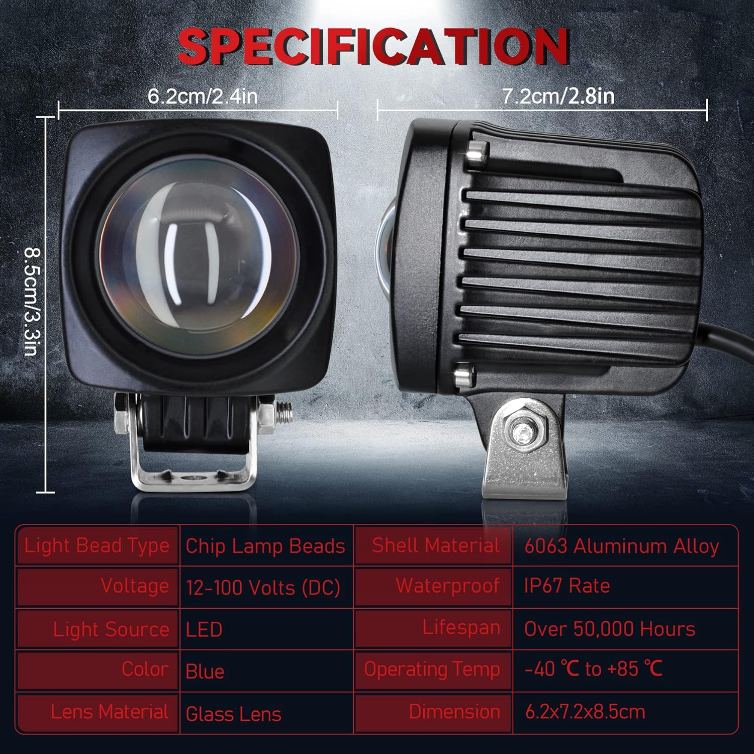 LED Forklift Safety Lights Red DC 12-100V 10W Pack of 2 H1140
