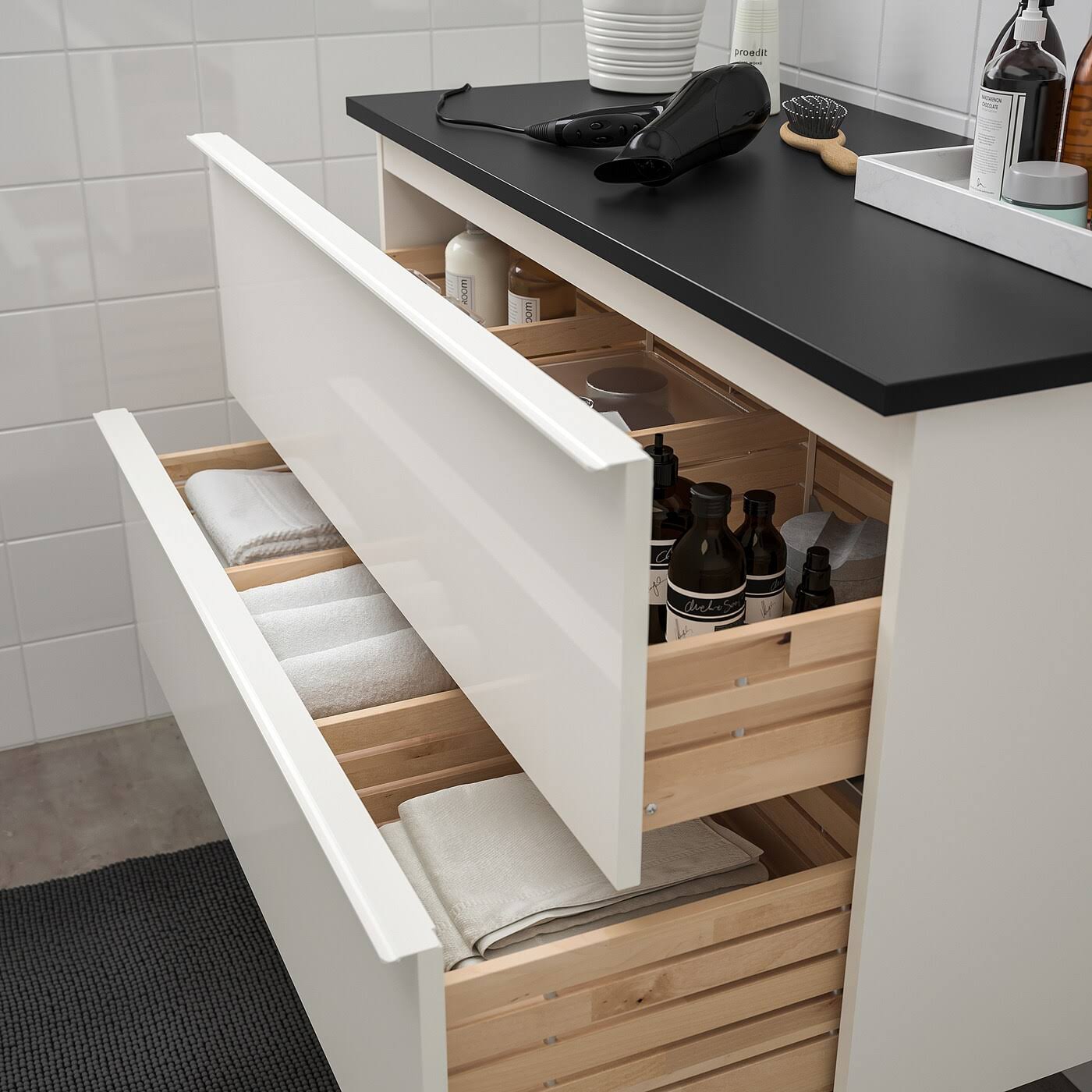 High Gloss White Sink Cabinet with 2 Drawers P6229