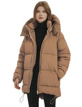 Women Mid-Length Puffer Hooded Jacket Winter Padded Warm Coat B6809