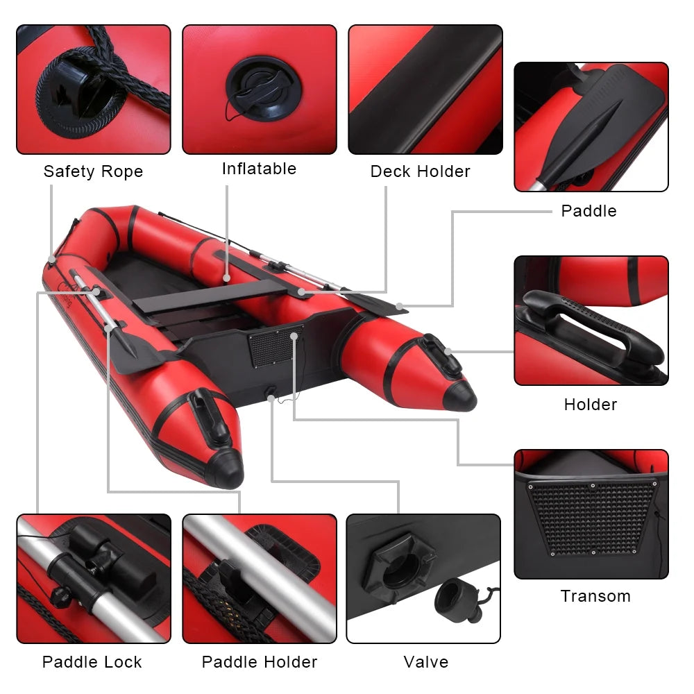 Red/Black 7.5ft Inflatable Boat with Oars and Air Pump D929174