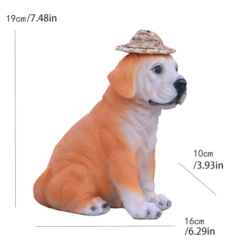 Resin Dog Statues with Straw Hat and Solar Led Lantern P543187