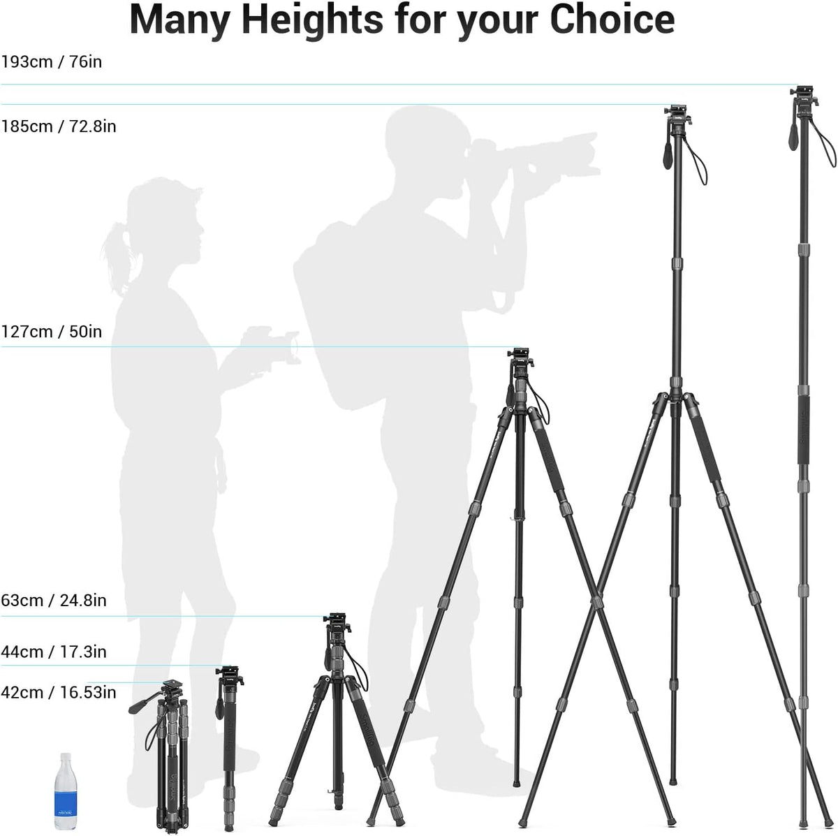 71 Video Tripod Monopod with Fluid Head, Aluminum Camera Tripod, Adjustable Height from 16.5 to 71 O10507