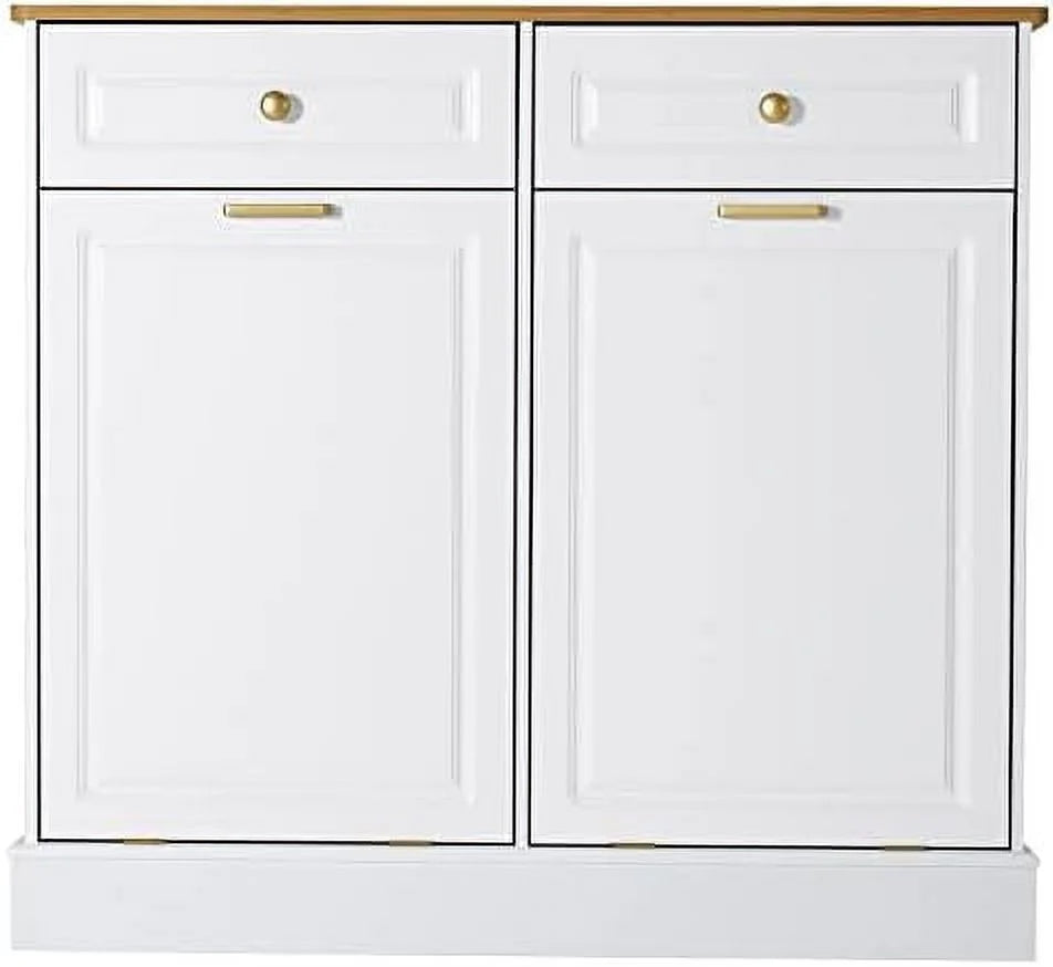 Double Barn Door Style Trash Cabinet with Solid Hideaway Drawer P685892