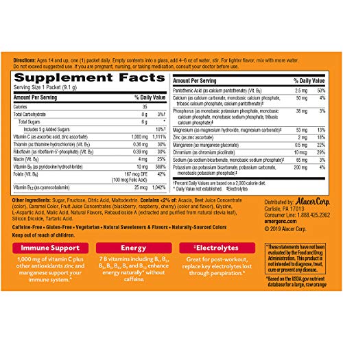 30 Count Raspberry Flavor Dietary Supplement Fizzy Drink Mix with 1000mg Vitamin C I20028