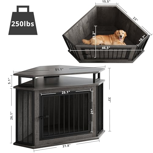 Rustic Brown Corner Wooden Dog Crate with 2-Tier Shelves O561