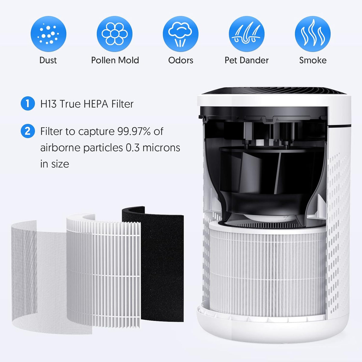 HEPA Air Purifier with PM2.5 Smart Sensor, H13 True HEPA, 22dB R883839