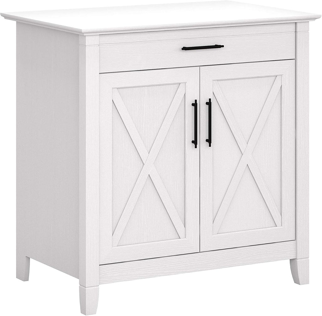 Pure White Oak Secretary Desk with Keyboard Tray and Storage Cabinet V2835