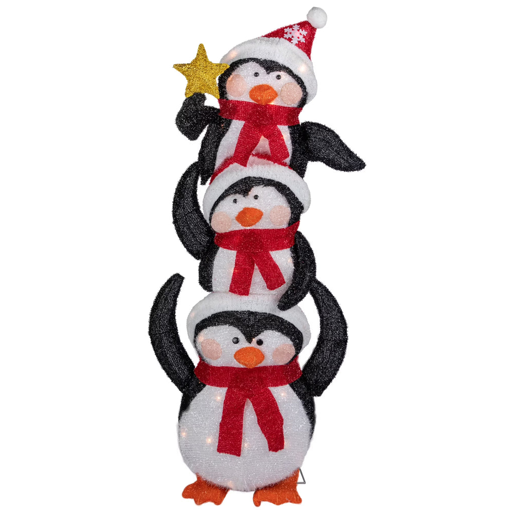 41" Lighted Stacked Penguin Family Outdoor Christmas Decoration K59971