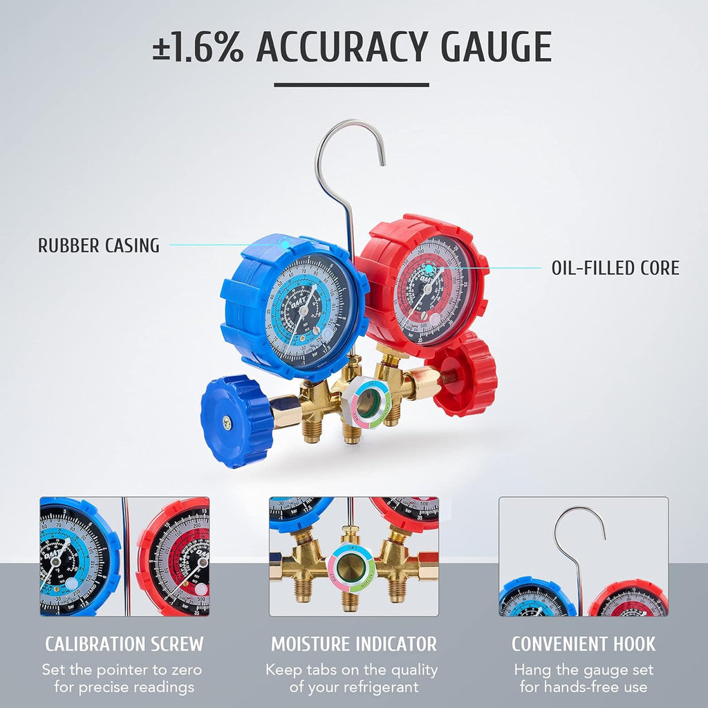 3 Way AC Gauges with 3.5cfm Vacuum Pump B31821