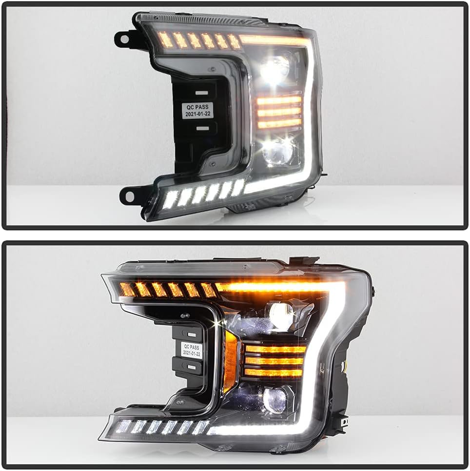 Black LED Tube Projector Headlights Set Left+Right H419