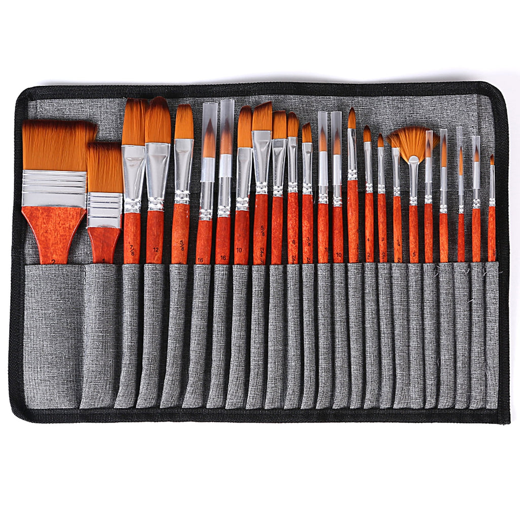 24PCS Nylon Hair Red Paint Brushes Set U448