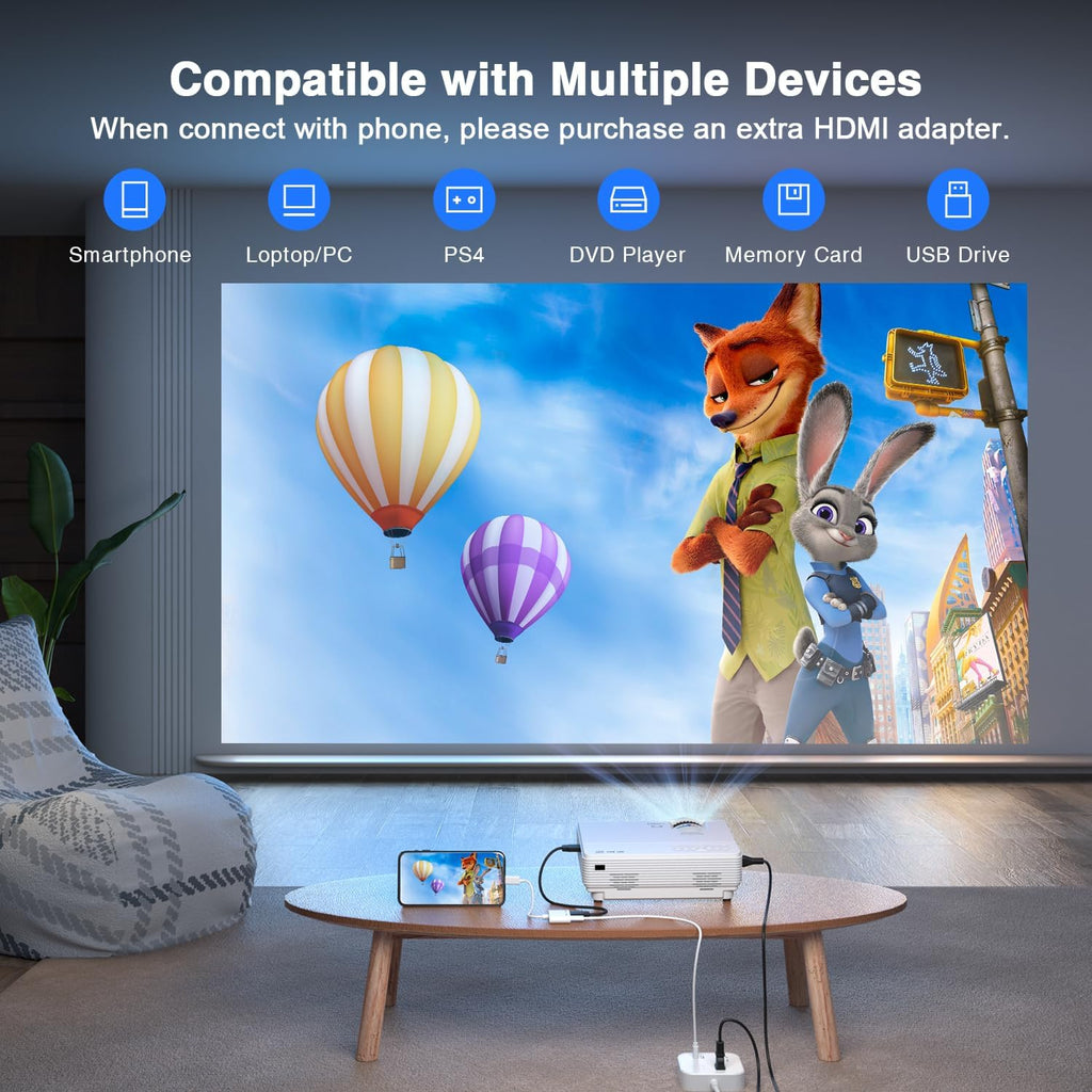 Mini Projector, Full HD 1080P Video Projector, Portable Outdoor Movie Projector I9018