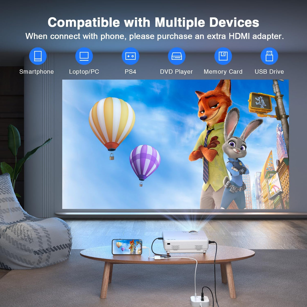 Mini Projector, Full HD 1080P Video Projector, Portable Outdoor Movie Projector I9018