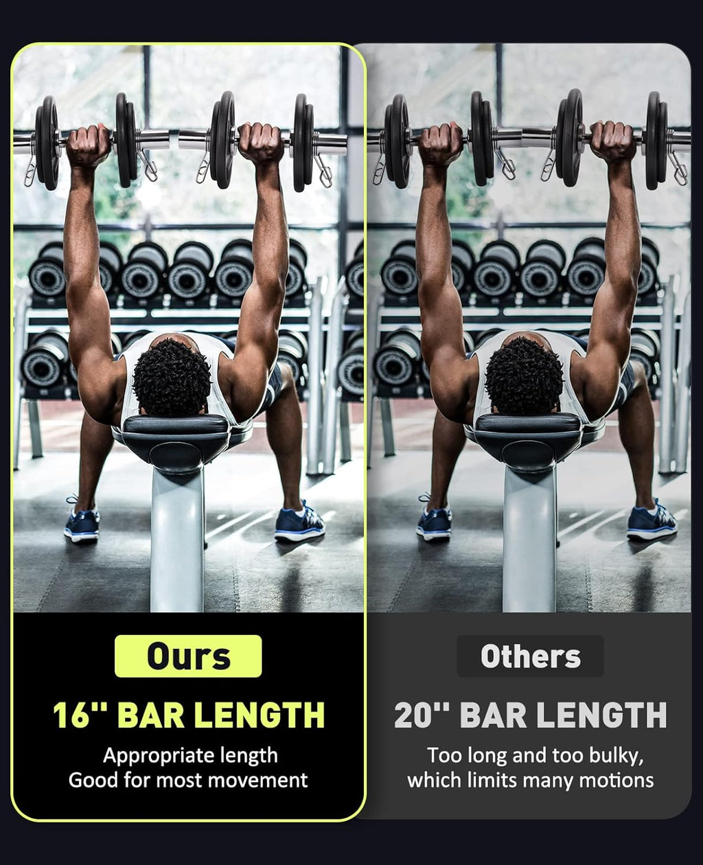 16" Olympic Dumbbell Handles Loadable Dumbbell Bars with 2 Pair of Spring Collars Y7595