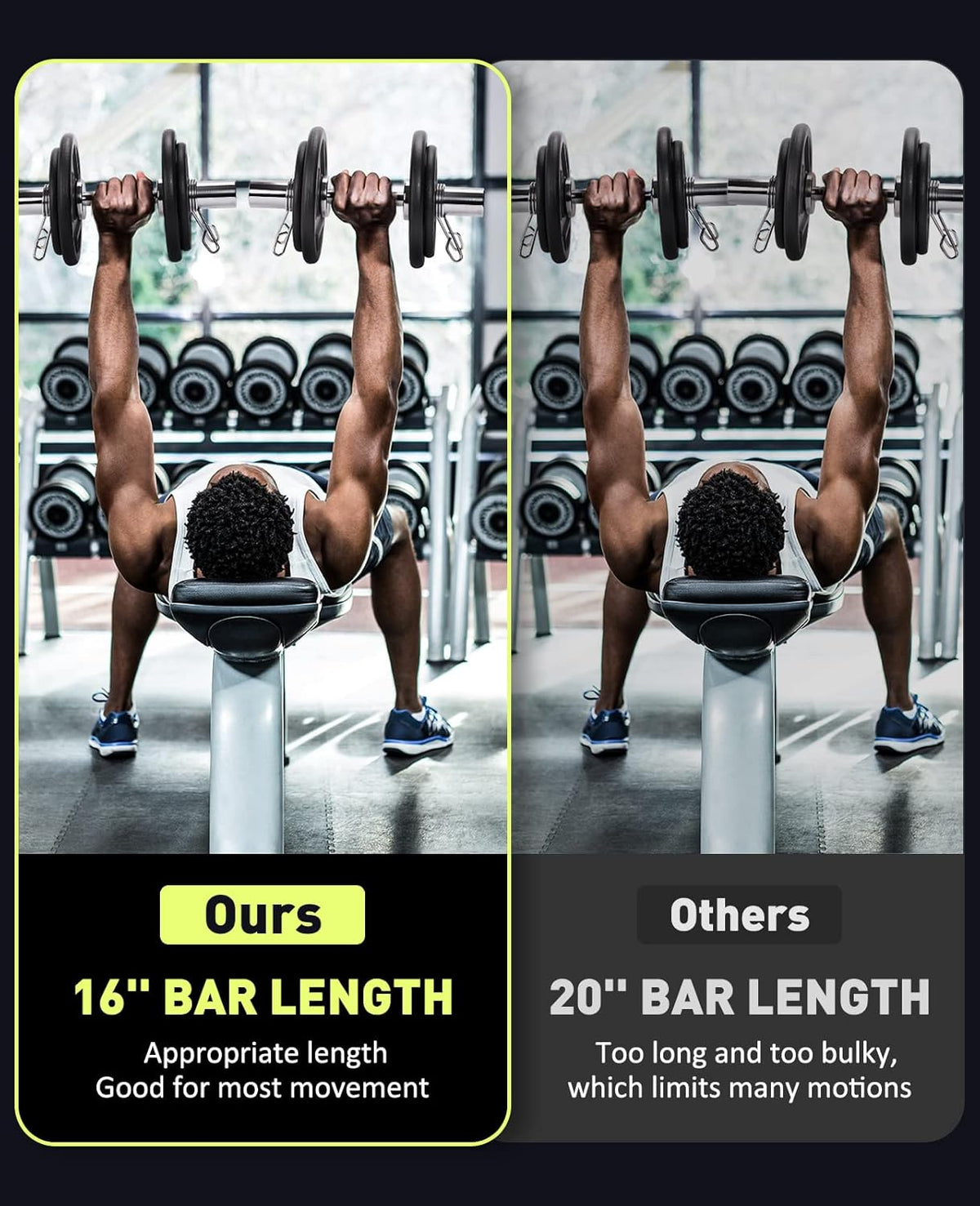 16" Olympic Dumbbell Handles Loadable Dumbbell Bars with 2 Pair of Spring Collars Y7595