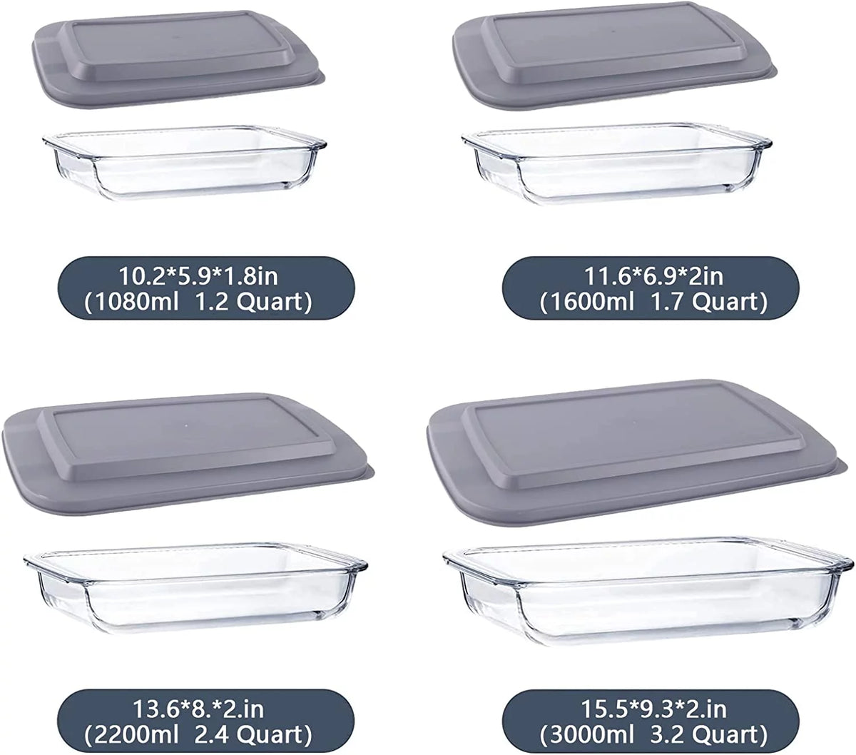 8 Piece Rectangular Glass Baking Dish Set F94866