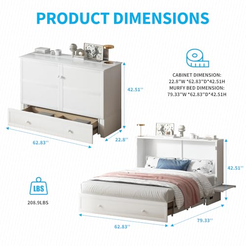 White Queen Cabinet Bed with Tri-fold Mattress C226132
