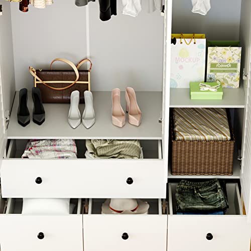 White 5 Drawer Wardrobe with Shelves and Hanging Rod G9085