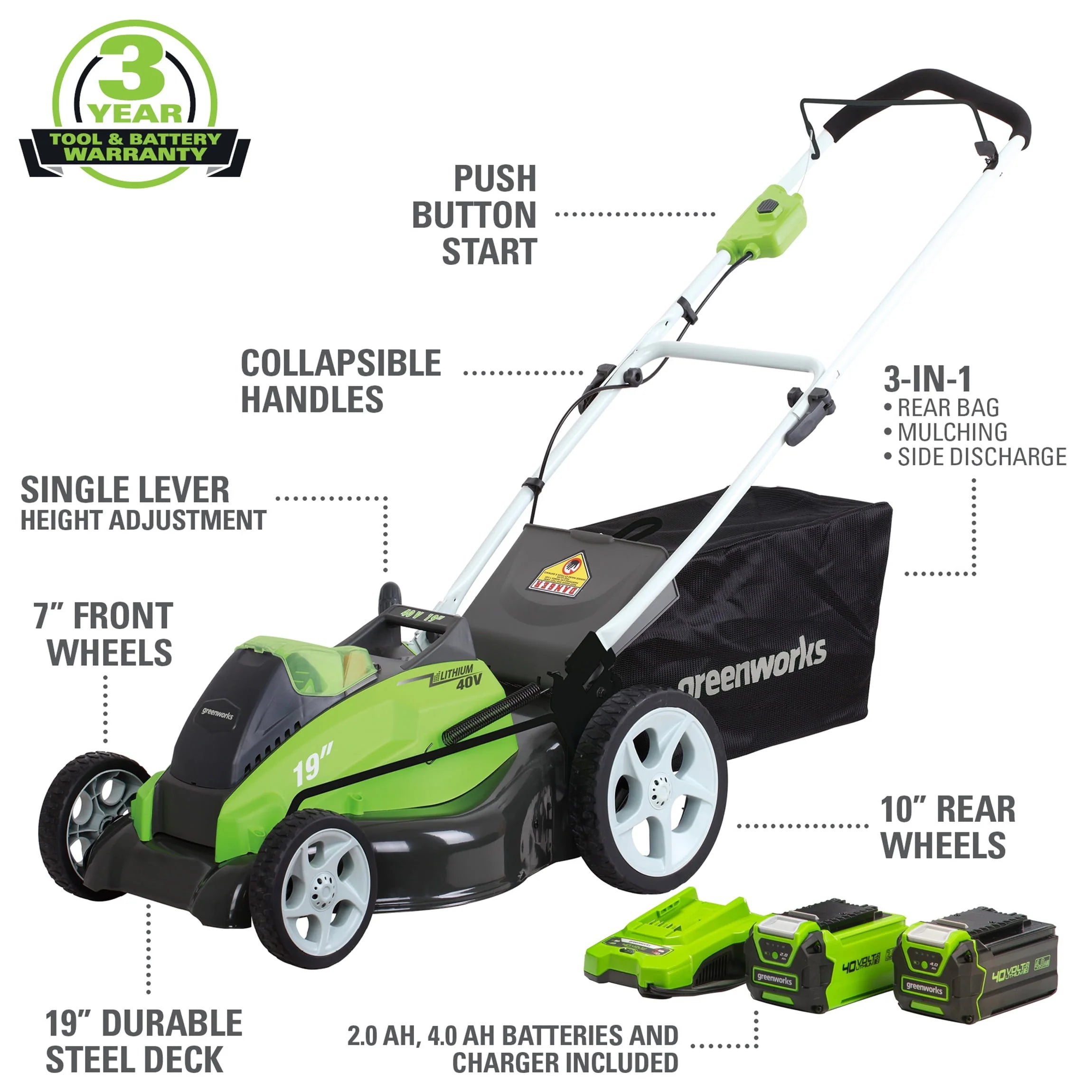 40V Brushless Walk-Behind Lawn Mower with 4.0 Ah Battery & Charger N6893